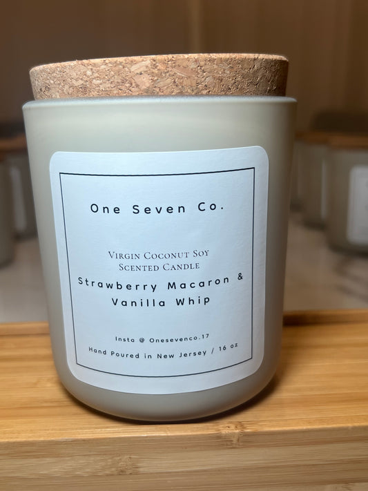 Strawberry Macaron & Vanilla Whip Scented Candle / 16 oz. Matte Cream