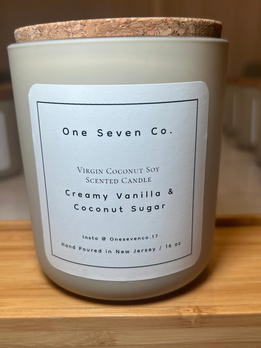 Creamy Vanilla & Coconut Sugar Scented Candle / 16 oz. Matte Cream