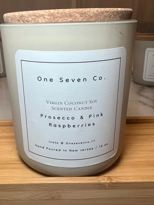 Prosecco & Pink Raspberries Scented Candle / 16 oz. Matte Cream