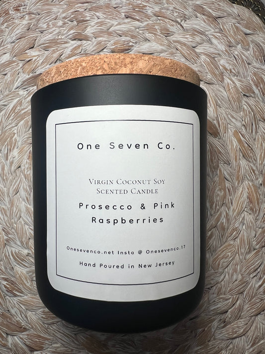 Prosecco & Pink Raspberries Scented Candle / 16 0z. Matte Black