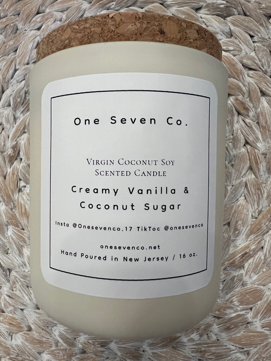 Creamy Vanilla & Coconut Sugar Scented Candle / 16 oz. Matte Ivory