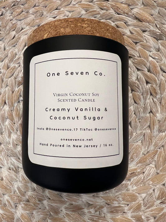 Creamy Vanilla & Coconut Sugar Scented Candle / 16 oz. Matte Black