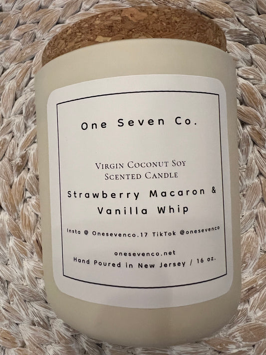 Strawberry Macaron & Vanilla Whip Scented Candle / 16 oz. Matte Ivory